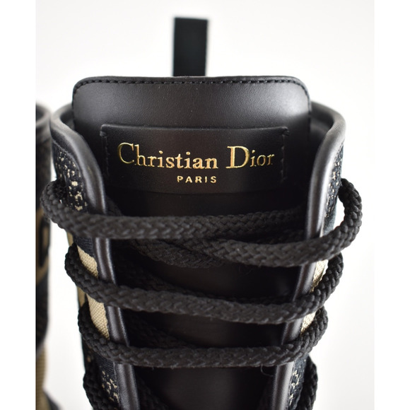 Dior D-Major Black Taupe Logo Military Combat Lace Up Tie Ankle Boots 38.5 - Picture 8 of 16